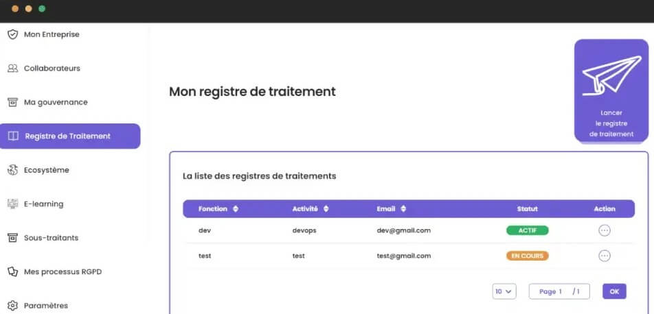 registre de traitement RGPD